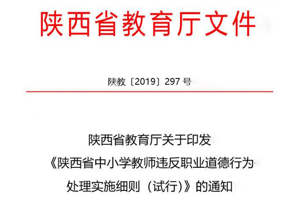 陕西省教育厅关于印发 《陕西省中小学教师违反职业道德行为 处理实施细则(试行)》的通知